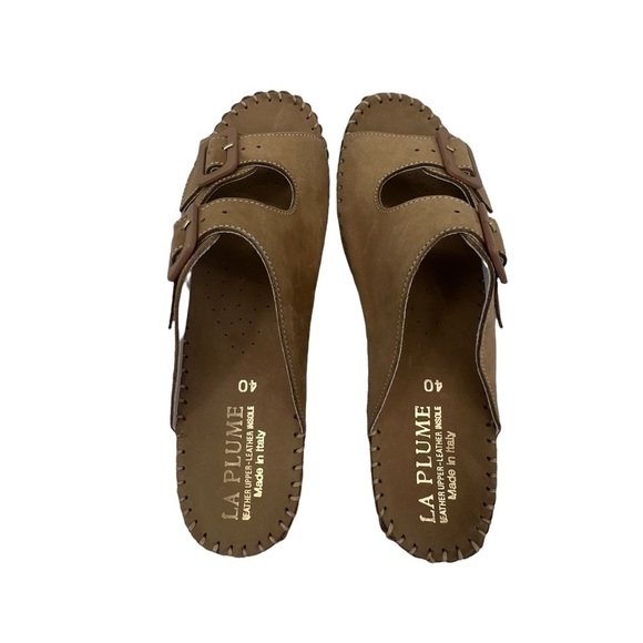 La Plume Brown Leather Slide Wedge Slip On Sandals Size 40 Women's - Picture 4 of 8